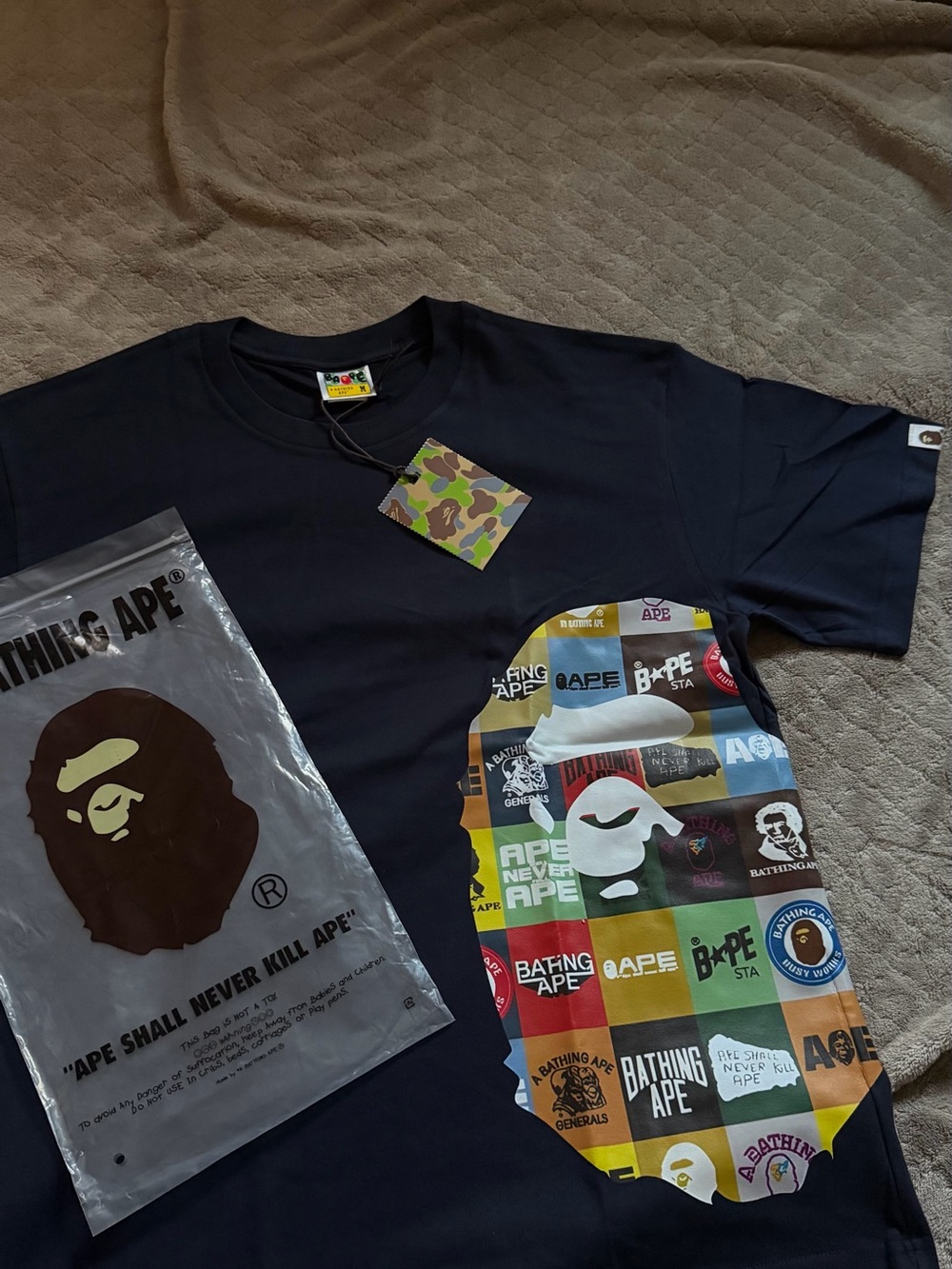 BAPE Men's Navy Short Sleeve Graphic Logo Tee